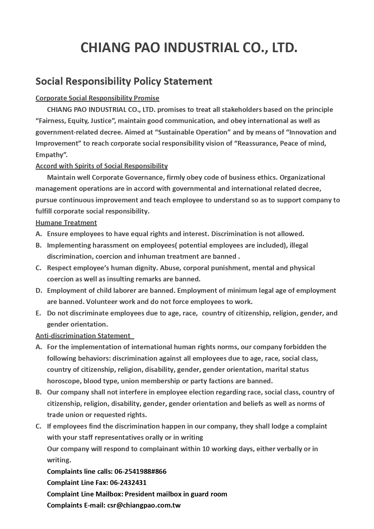 Policy statement